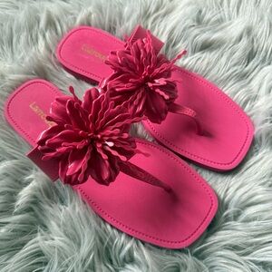 LARROUDE Hibiscus Flat Sandals in Pink Size 8/9 NWOB